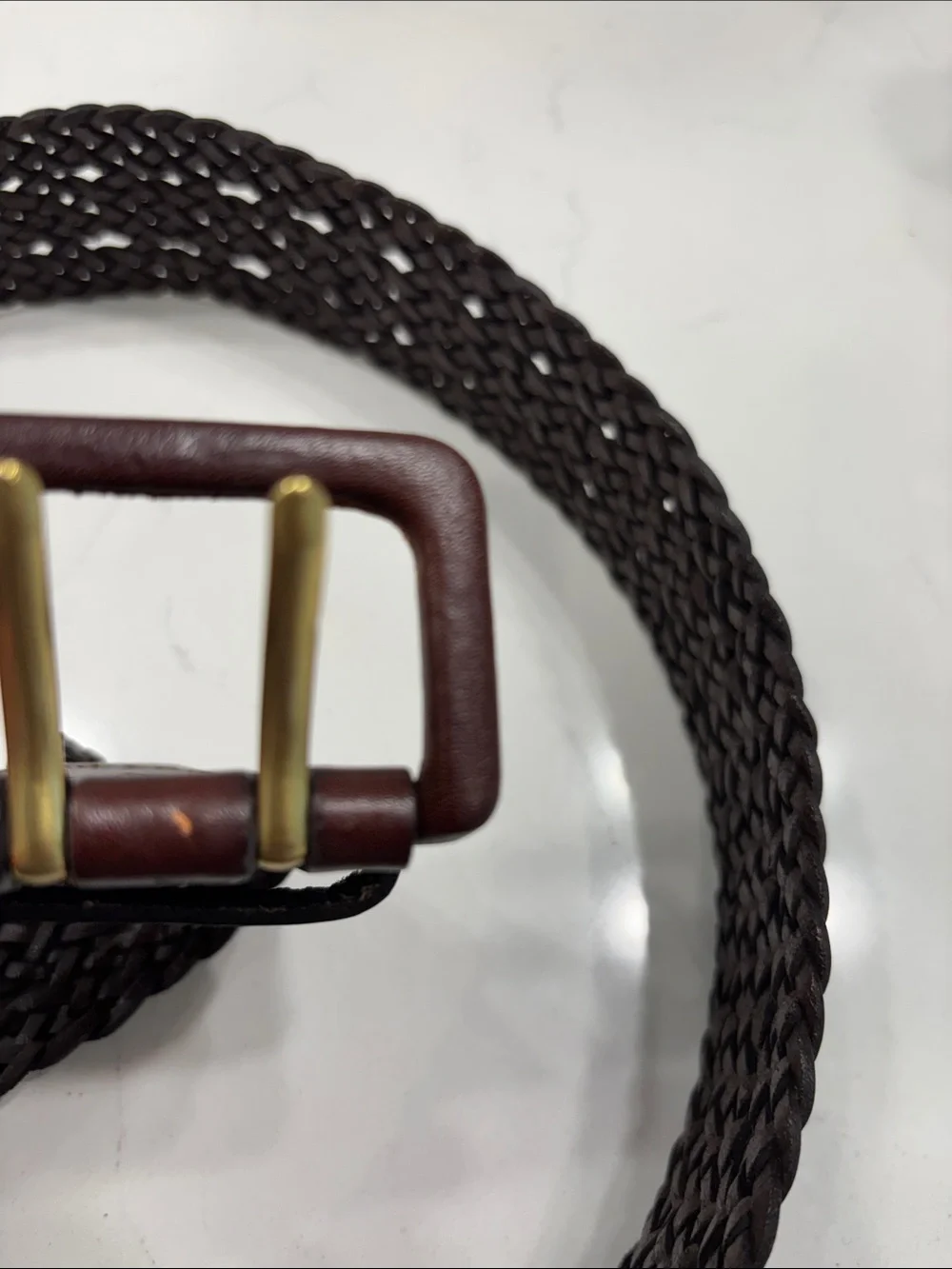 Liz Claiborne Woven Leather Belt - Brown with Brass Buckle
